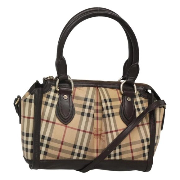 BURBERRY Nova Check Hand Bag PVC Leather 2way Beige Brown Auth 117724 - Picture 6 of 16